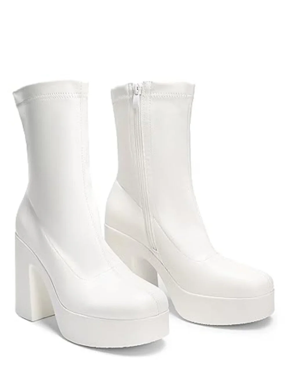 Platform Gogo Ankle Boots Chunky High Heel Square Toe Booties Stretchable PU